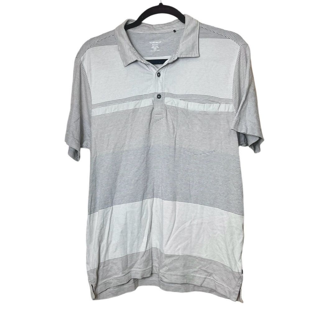 Toad&co mens classic grey striped collared organic cotton polo shirt